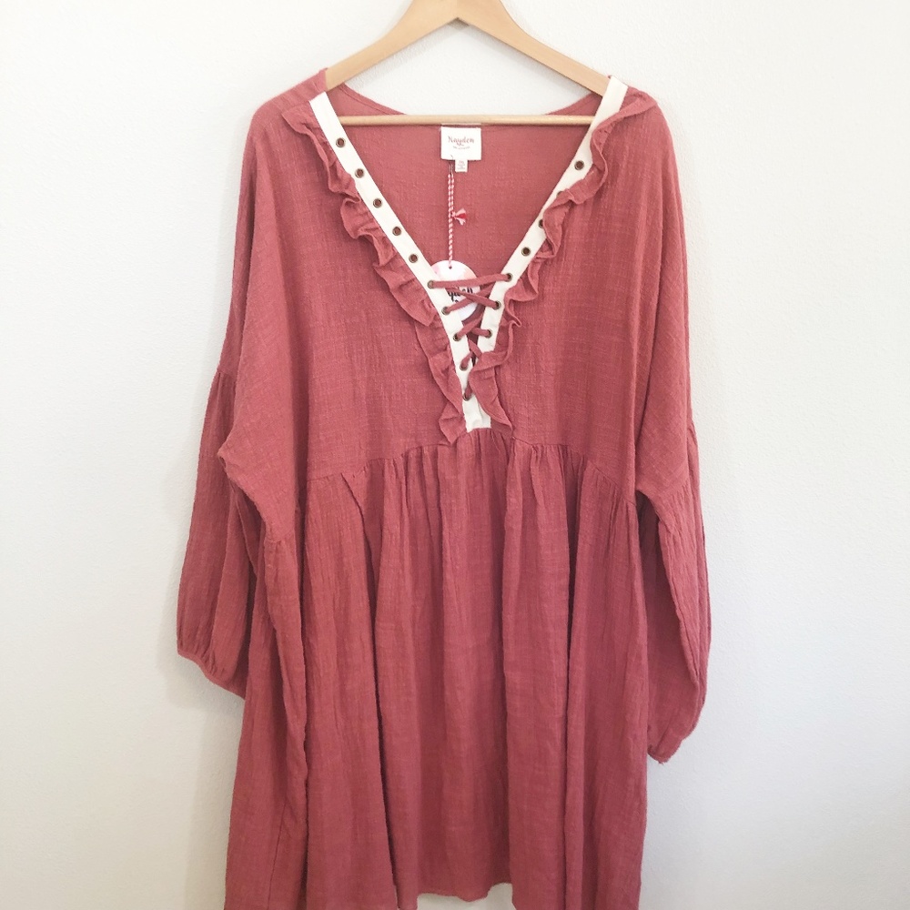 Hayden Boho Dusty Rose Lace-Up Dress Size 2x